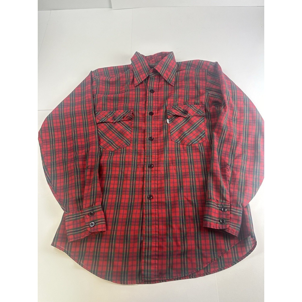 Vintage Levis Shirt Mens Medium Red Plaid White Tab Long Sleeve